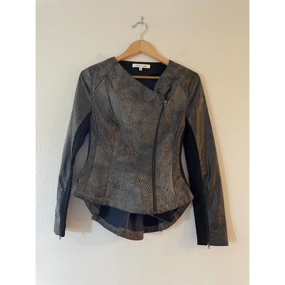 Robbi & Nikki Size S Women's Asymmetrical Zip Jacket Distressed Faux Leather - Picture 2 of 8